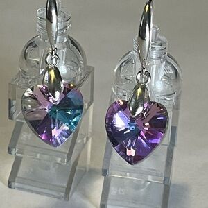 S925 Stamped Heart Earrings with Purple and Blue Accents